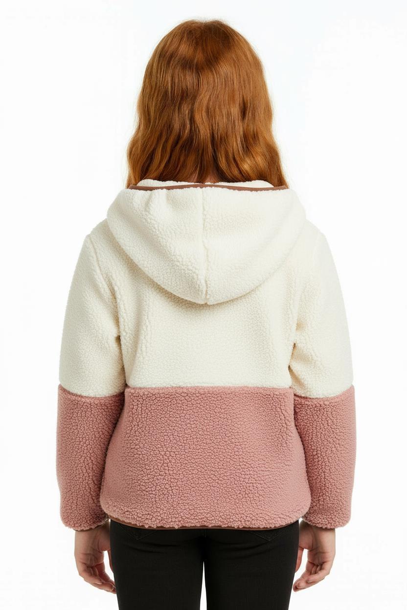 Çift Traflı İçi Polarlı Rüzgar Geçirmez Kapüşonlu Şişme Kız Çocuk Mont 6-10 Yaş 50323 Pembe - 3