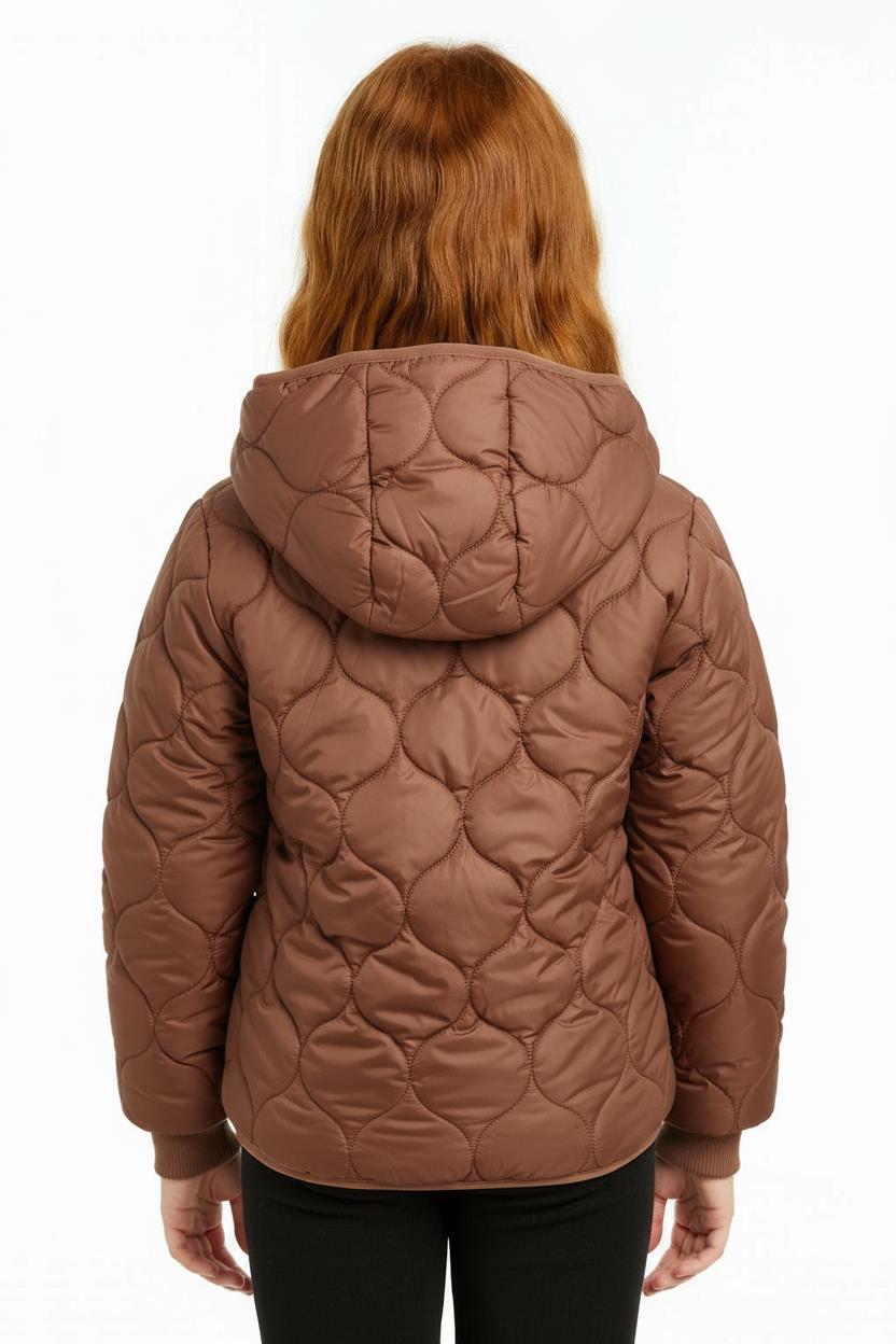 Çift Traflı İçi Polarlı Rüzgar Geçirmez Kapüşonlu Şişme Kız Çocuk Mont 6-10 Yaş 50323 Pembe - 4