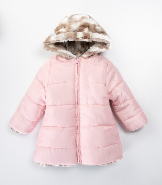 Çift Taraflı İçi Polarlı Rüzgar Geçirmez Kapüşonlu Şişme Kız Çocuk Mont 2-6 Yaş 50315 Pembe - MİDİMOD