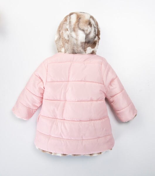 Çift Taraflı İçi Polarlı Rüzgar Geçirmez Kapüşonlu Şişme Kız Çocuk Mont 2-6 Yaş 50315 Pembe - 2