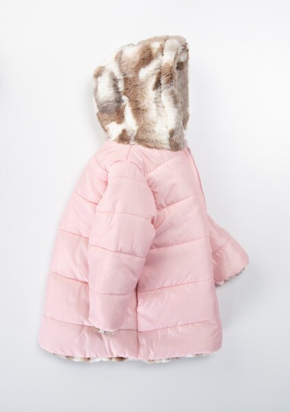 Çift Taraflı İçi Polarlı Rüzgar Geçirmez Kapüşonlu Şişme Kız Çocuk Mont 2-6 Yaş 50315 Pembe - 3