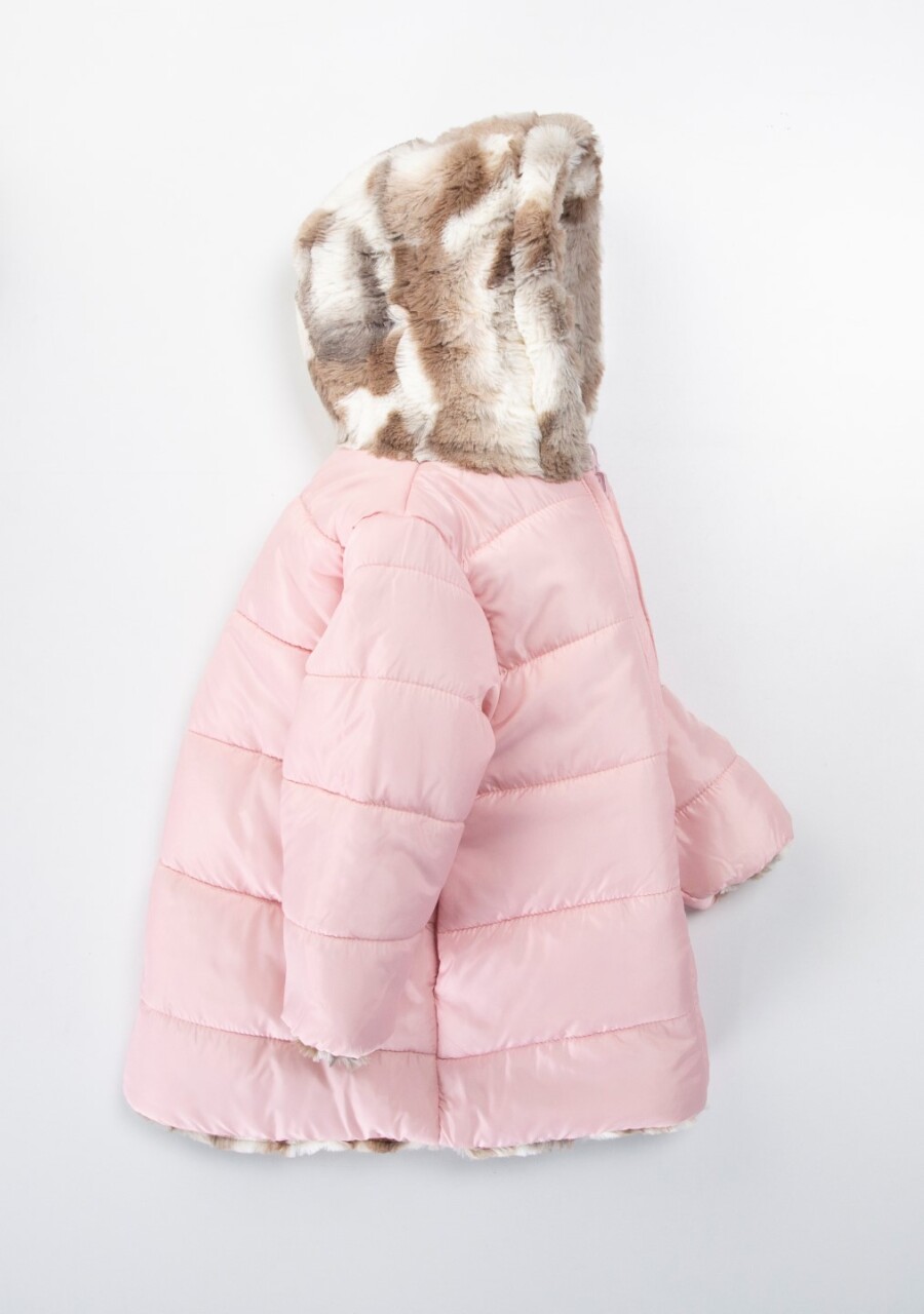 Çift Taraflı İçi Polarlı Rüzgar Geçirmez Kapüşonlu Şişme Kız Çocuk Mont 2-6 Yaş 50315 Pembe - 3