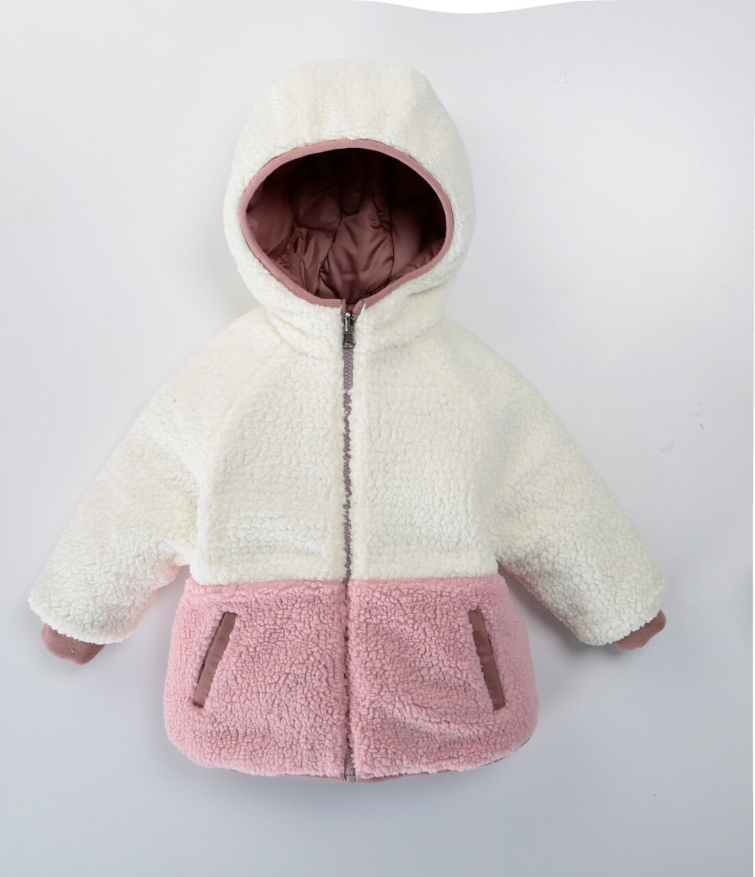 Çift Taraflı İçi Polarlı Rüzgar Geçirmez Kapüşonlu Şişme Kız Çocuk Mont 2-6 Yaş 50316 Gül Kurusu - 4
