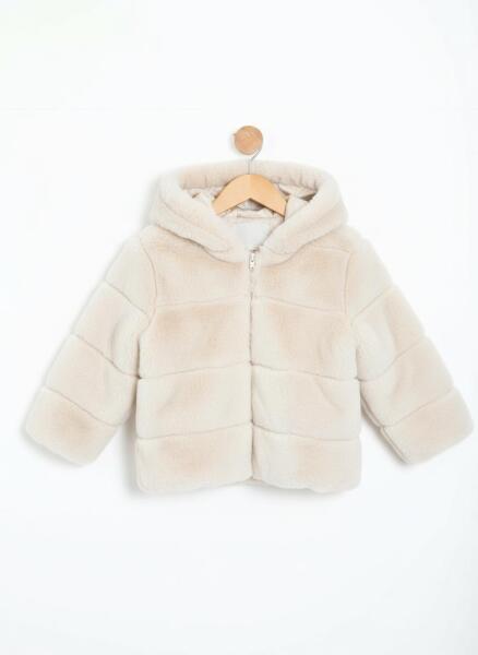 İçi Ve Dışı Polarlı Su Ve Rüzgar Geçirmez Kapüşonlu Kız Çocuk Mont 2-6 Yaş 50411 Ekru - MİDİMOD