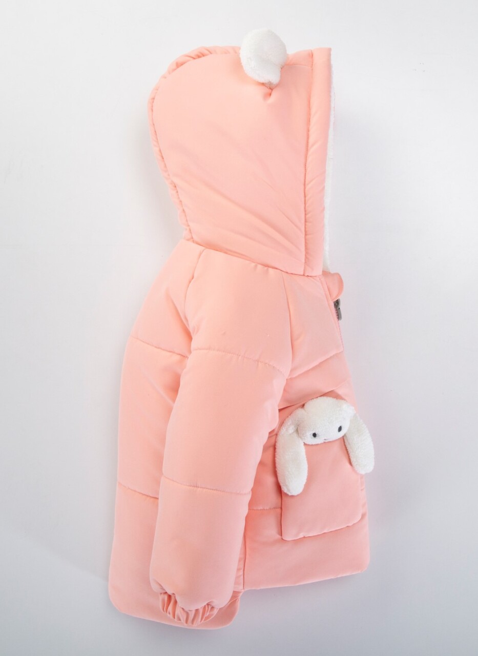 Su Ve Rüzgar Geçiemez Kapüşonlu Şişme Peluş Kışlık Kız Çocuk Mont 2-6 Yaş 50327 Pembe - 3