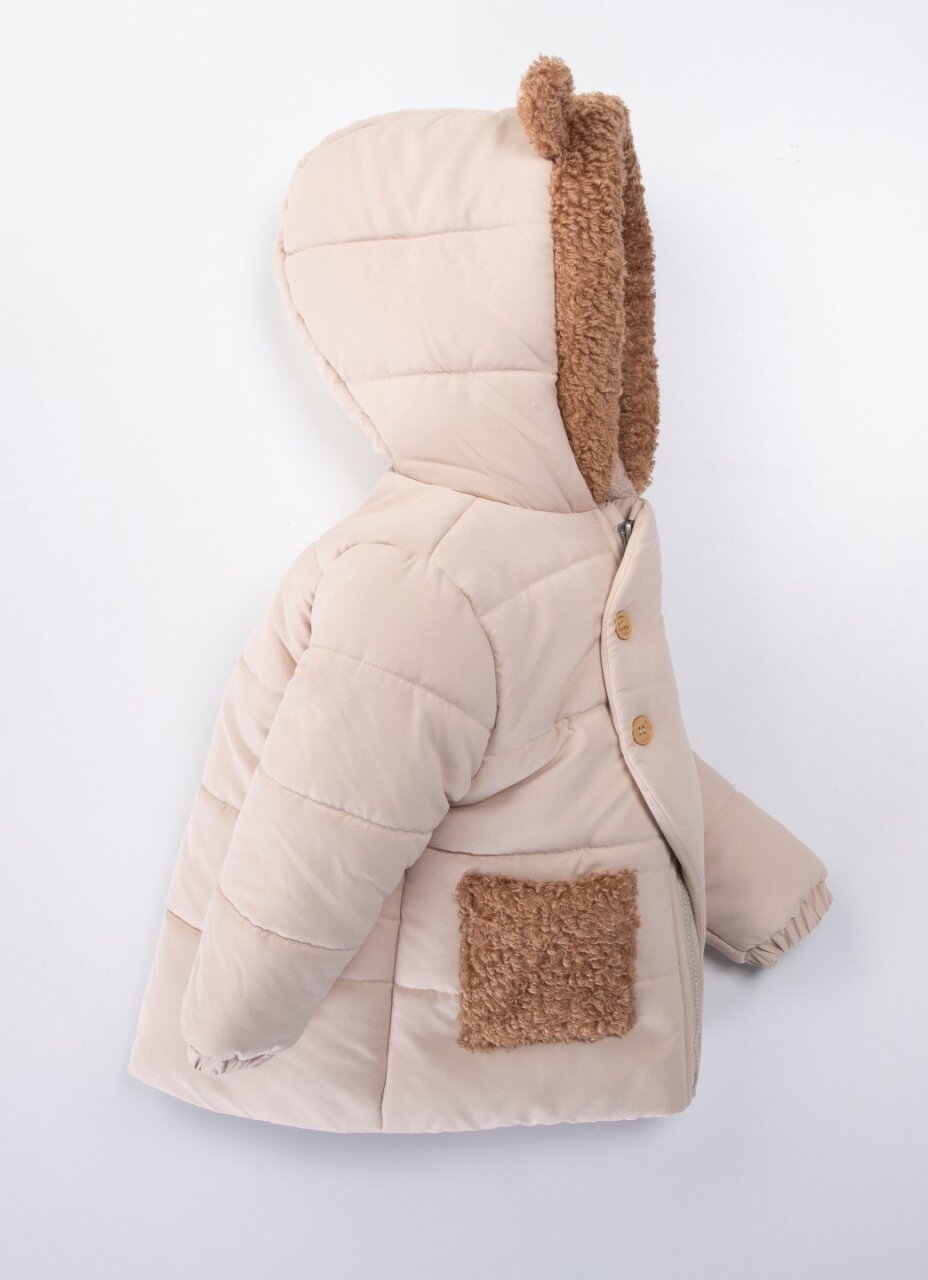 İçi Polarlı Cepli Kapüşonlu Şişme Kışlık Erkek Çocuk Mont 2-6 Yaş 51414 Bej - 3