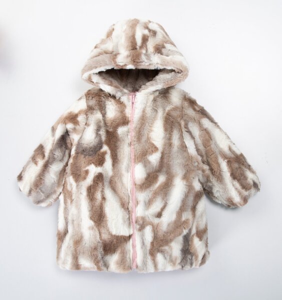 Çift Taraflı İçi Polarlı Rüzgar Geçirmez Kapüşonlu Şişme Kız Çocuk Mont 2-6 Yaş 50315 Bej - 5
