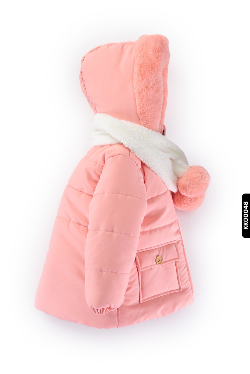 Su Ve Rüzgar Geçiemez Kapüşonlu Şişme Peluş Kışlık Kız Çocuk Mont 2-6 Yaş 50328 Pembe - 2