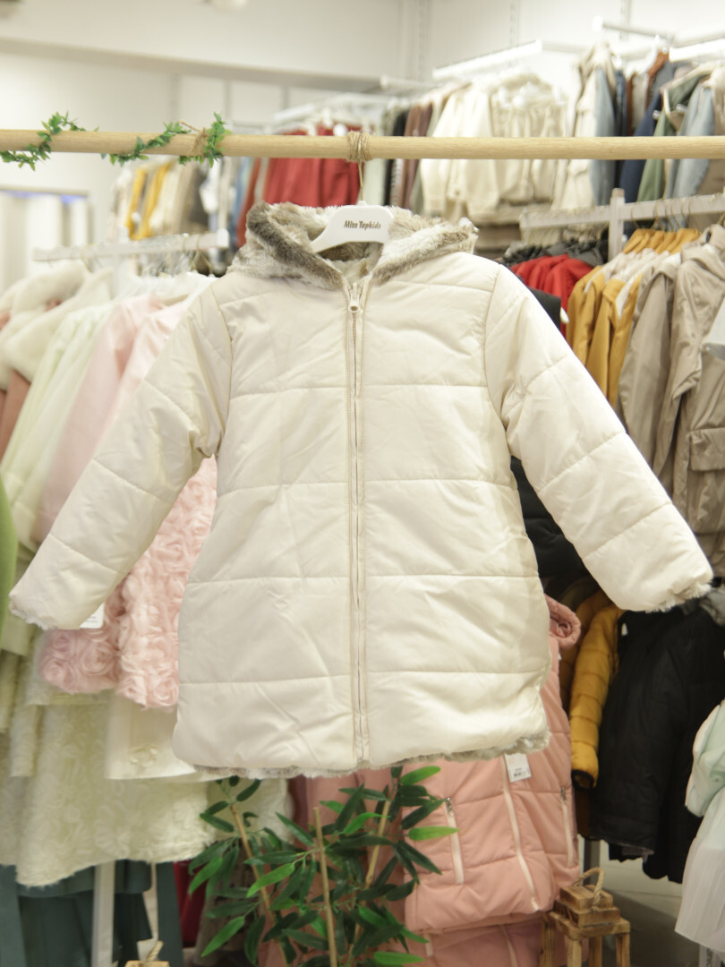 Çift Taraflı İçi Polarlı Rüzgar Geçirmez Kapüşonlu Şişme Kız Çocuk Mont 2-6 Yaş 50315 Bej - 8