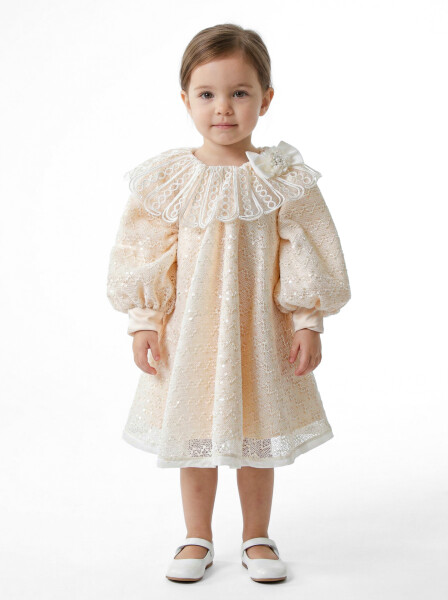 Kız Çocuk Elbise 6-36 Ay 6001 Ekru - MISS MONDO