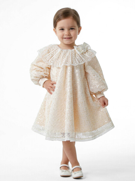 Kız Çocuk Elbise 6-36 Ay 6001 Ekru - 3