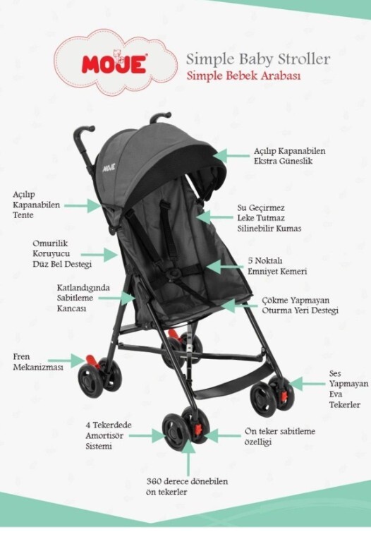 عربة أطفال Moje Simple العملية باللون الرمادي - 3