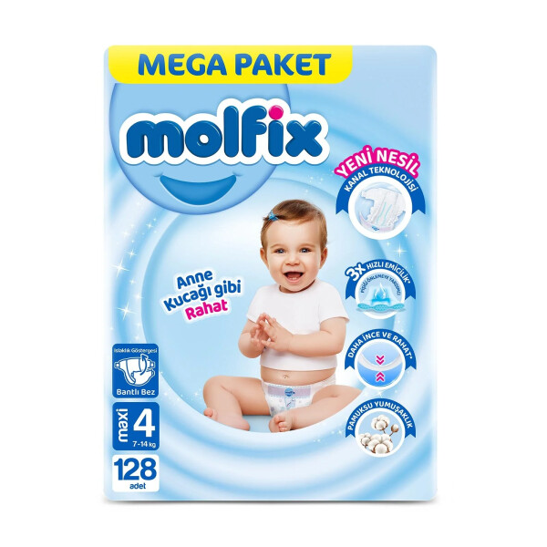 Molfix Mega Paket Bebek Bezi 4 Beden 7-14 Kg 128 Adet - Molfix