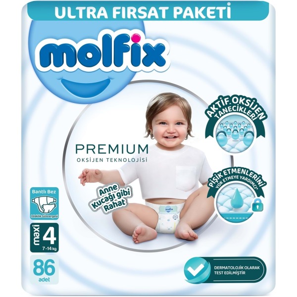 Molfix Premium Bebek Bezi Ultra Fırsat Paketi 4 Beden 7-14 Kg 86 Adet - Molfix
