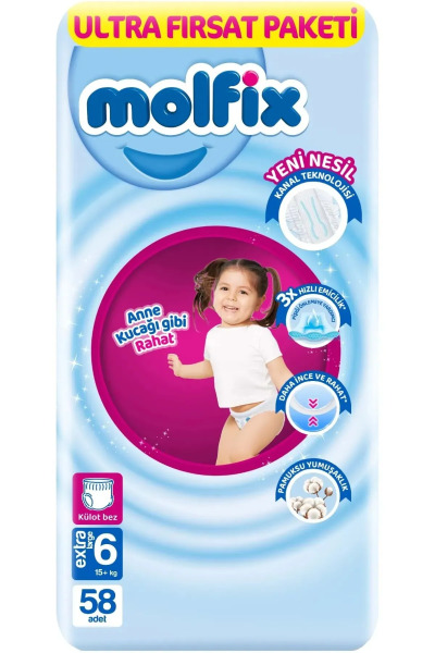 Molfix Külot Bez Ultra Fırsat Paketi 6 Beden 15+ Kg 58 Adet - Molfix