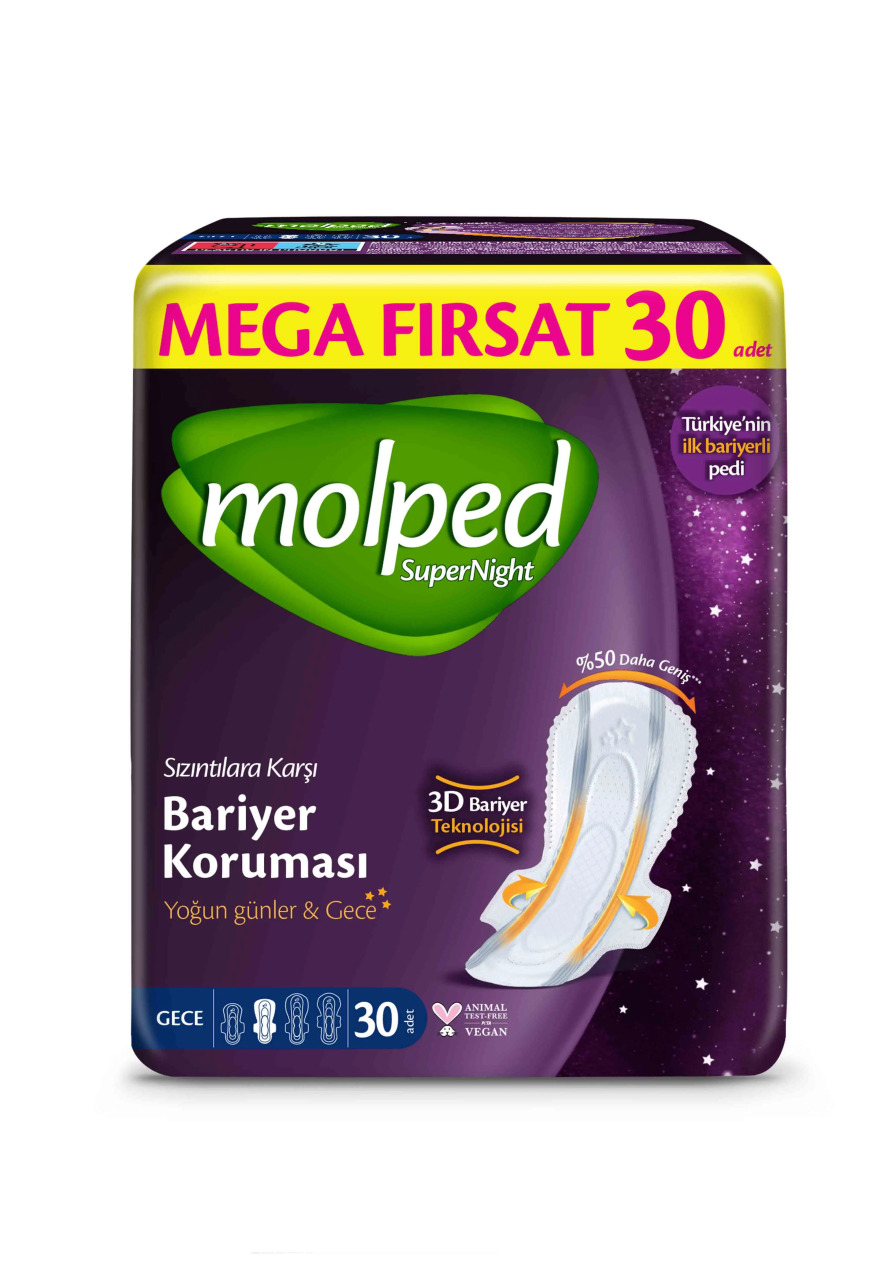 فوط صحية فائقة النعومة من مولبد سوبر نايت ميجا، 30 قطعة - 1