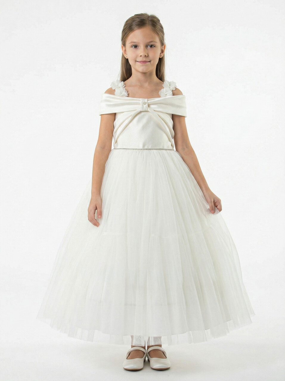 Kız Çocuk Yazlık Abiye Elbise 7-11 Yaş 2918 Krem - 1