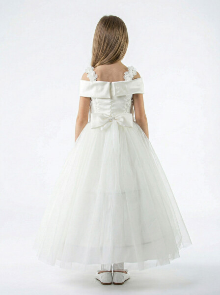 Kız Çocuk Yazlık Abiye Elbise 7-11 Yaş 2918 Krem - 2