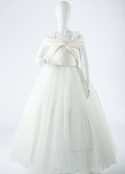 Kız Çocuk Yazlık Abiye Elbise 7-11 Yaş 2918 Krem - 3