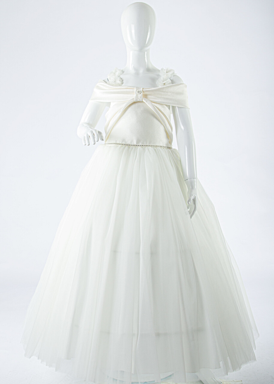 Kız Çocuk Yazlık Abiye Elbise 7-11 Yaş 2918 Krem - 3