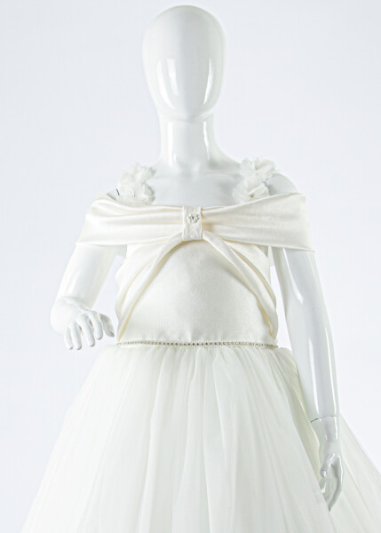 Kız Çocuk Yazlık Abiye Elbise 7-11 Yaş 2918 Krem - 4