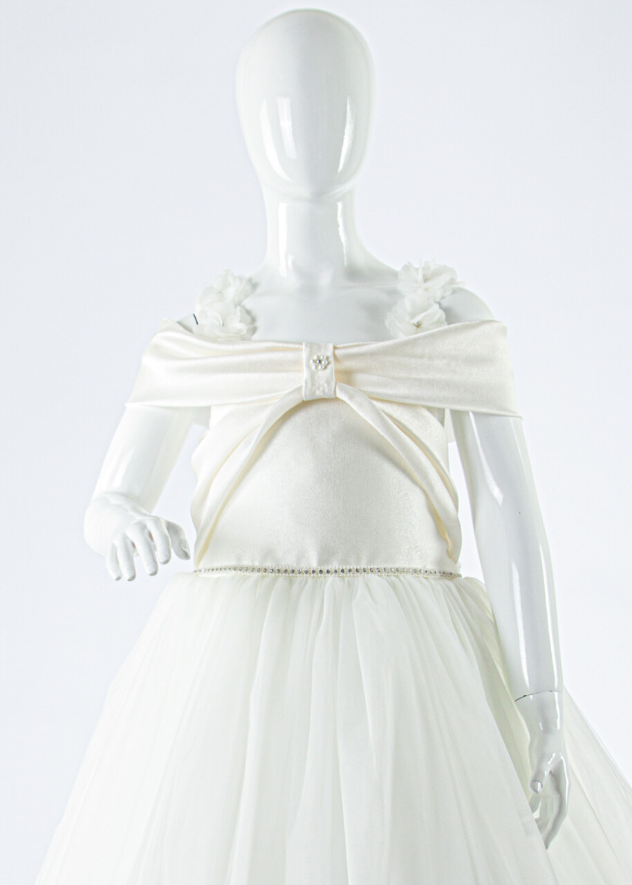 Kız Çocuk Yazlık Abiye Elbise 7-11 Yaş 2918 Krem - 4