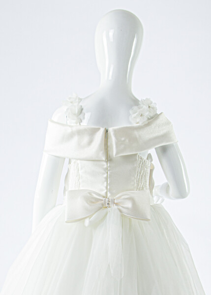 Kız Çocuk Yazlık Abiye Elbise 7-11 Yaş 2918 Krem - 5