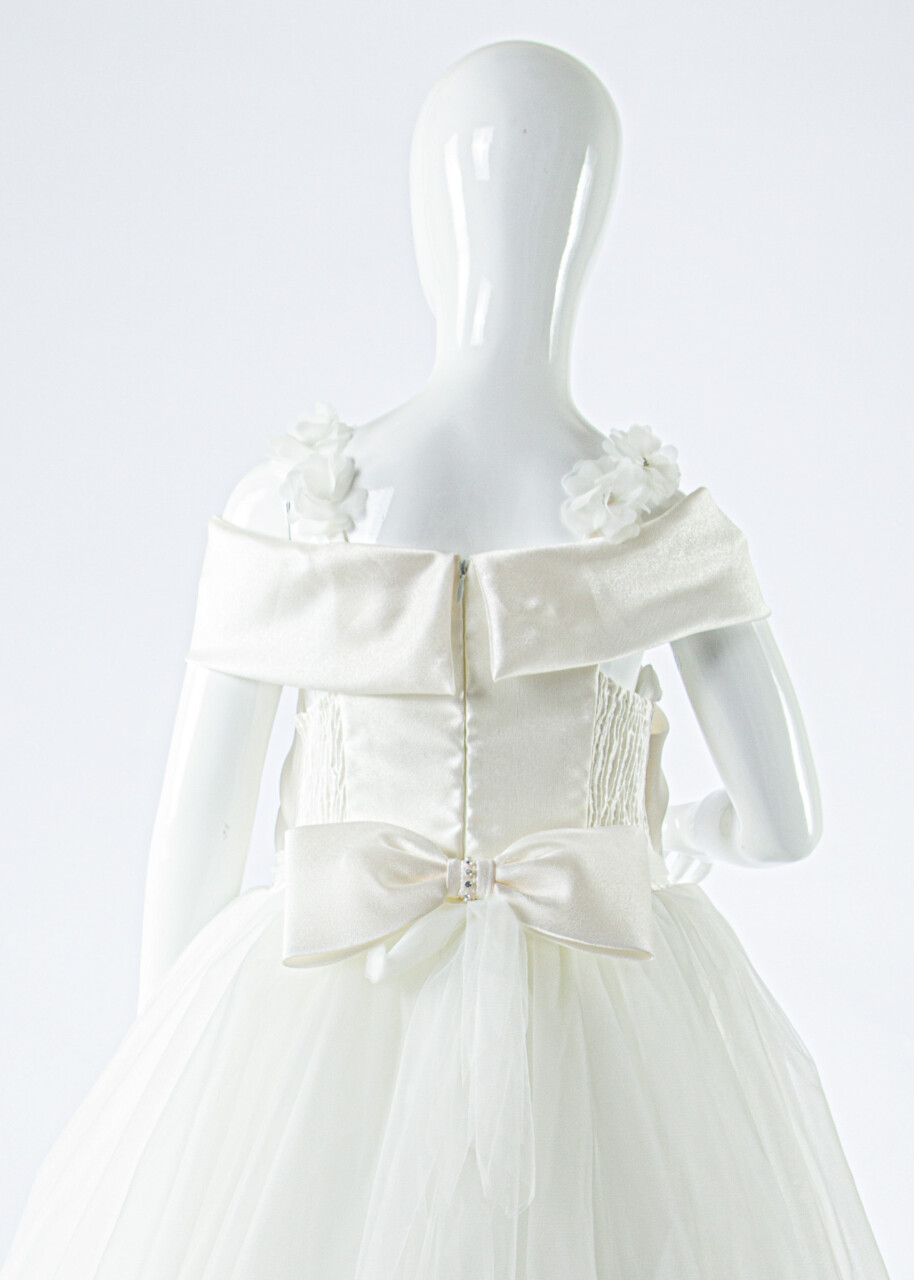 Kız Çocuk Yazlık Abiye Elbise 7-11 Yaş 2918 Krem - 5