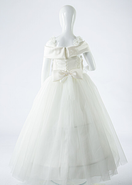 Kız Çocuk Yazlık Abiye Elbise 7-11 Yaş 2918 Krem - 6