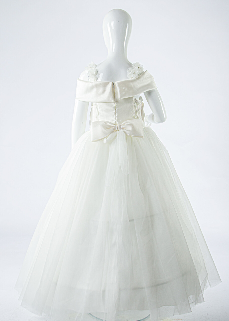 Kız Çocuk Yazlık Abiye Elbise 7-11 Yaş 2918 Krem - 6