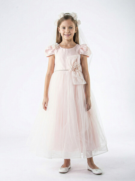 Kız Çocuk Yazlık Abiye Elbise 7-11 Yaş 3176 Somon - Monita