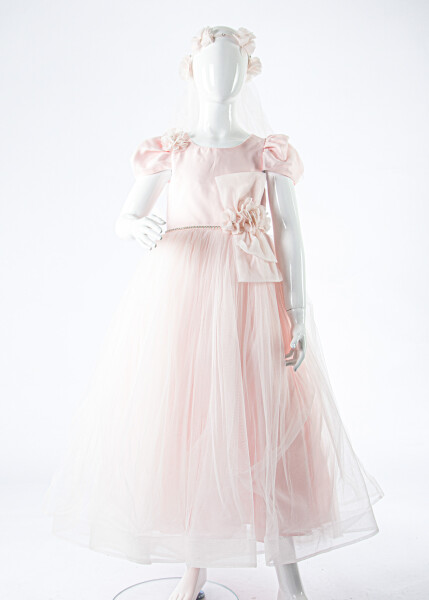 Kız Çocuk Yazlık Abiye Elbise 7-11 Yaş 3176 Somon - 3