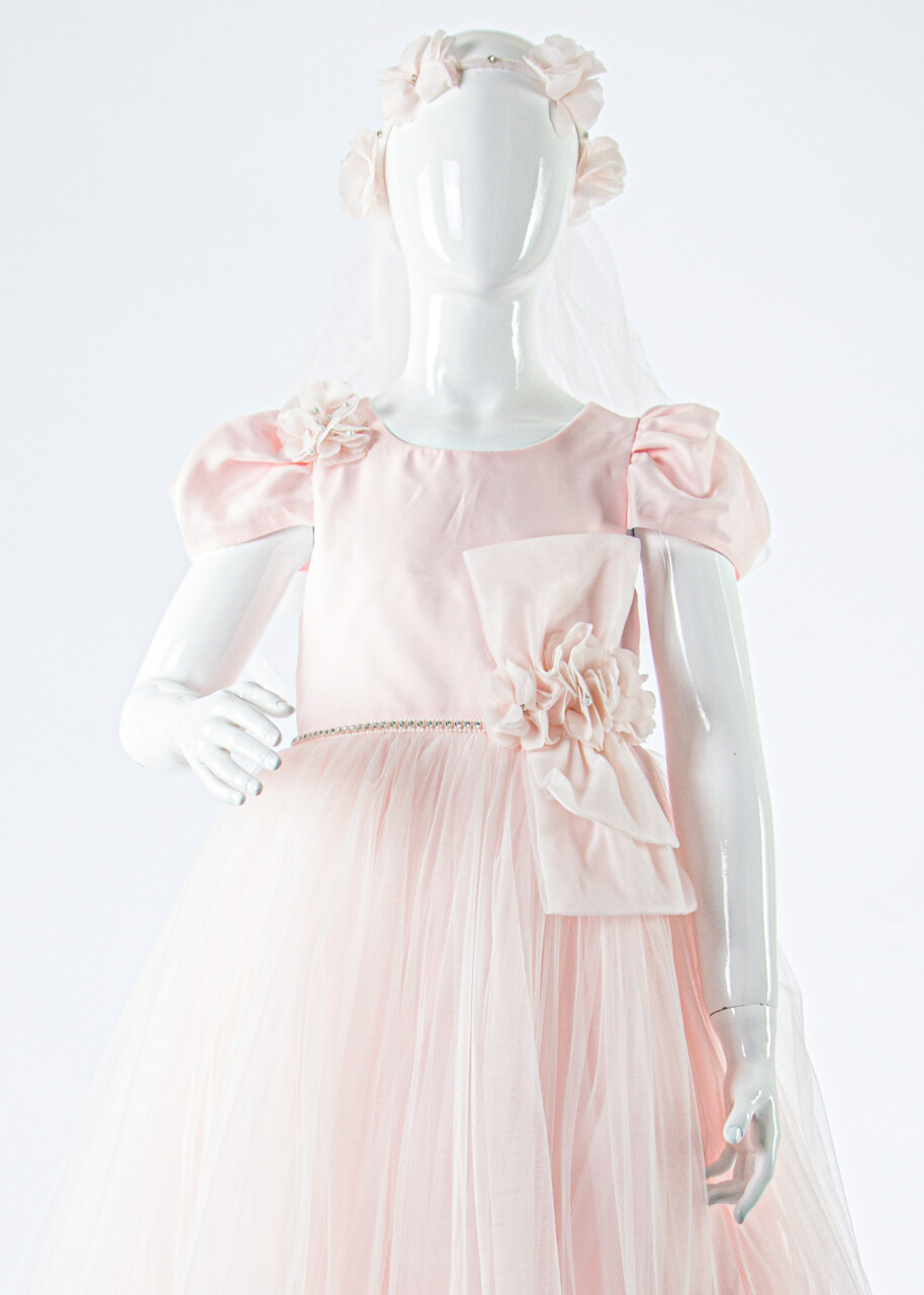 Kız Çocuk Yazlık Abiye Elbise 7-11 Yaş 3176 Somon - 4