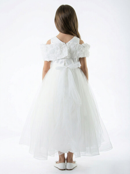 Kız Çocuk Yazlık Abiye Elbise 7-11 Yaş 3322 Beyaz - 2