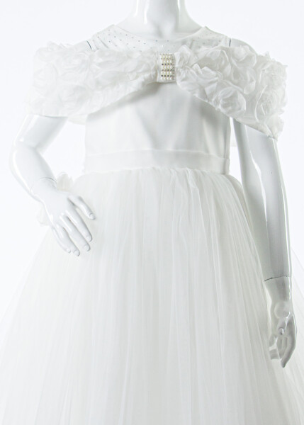 Kız Çocuk Yazlık Abiye Elbise 7-11 Yaş 3322 Beyaz - 4