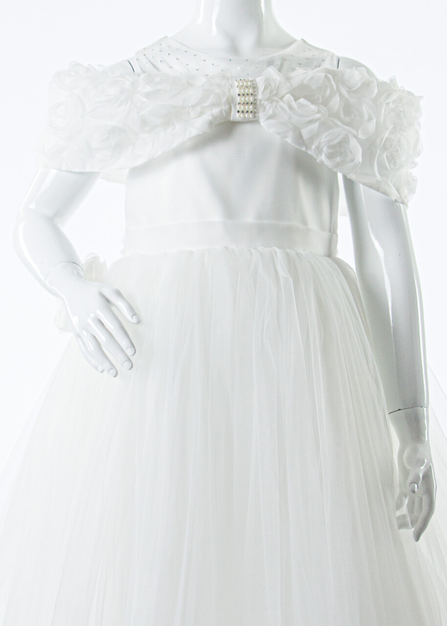 Kız Çocuk Yazlık Abiye Elbise 7-11 Yaş 3322 Beyaz - 4