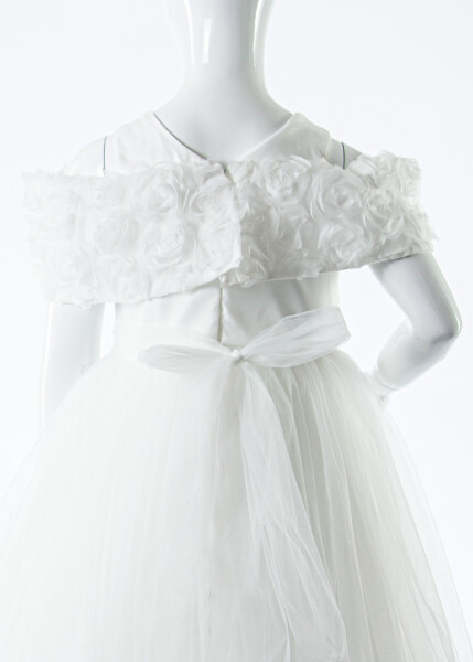 Kız Çocuk Yazlık Abiye Elbise 7-11 Yaş 3322 Beyaz - 5