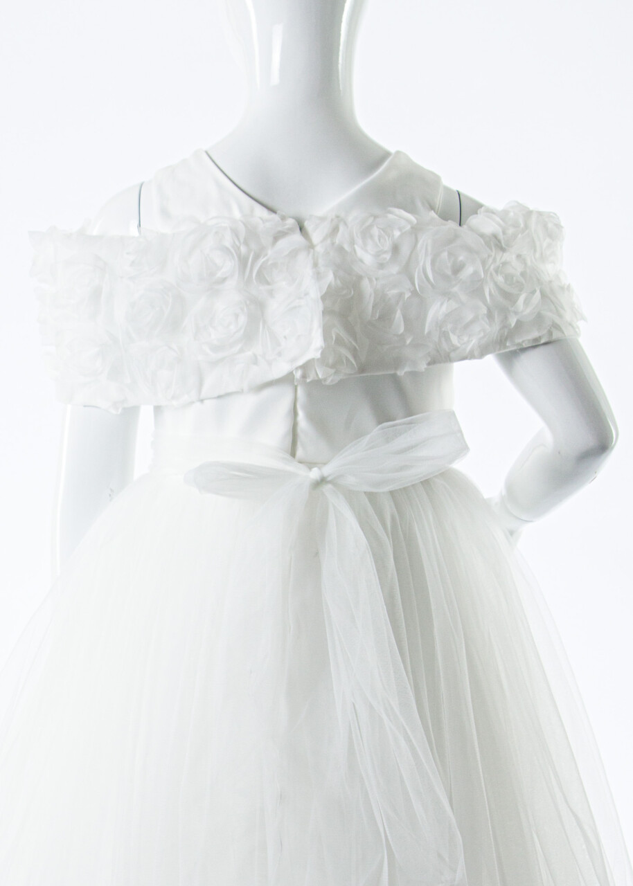 Kız Çocuk Yazlık Abiye Elbise 7-11 Yaş 3322 Beyaz - 5