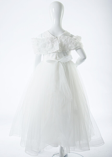 Kız Çocuk Yazlık Abiye Elbise 7-11 Yaş 3322 Beyaz - 6