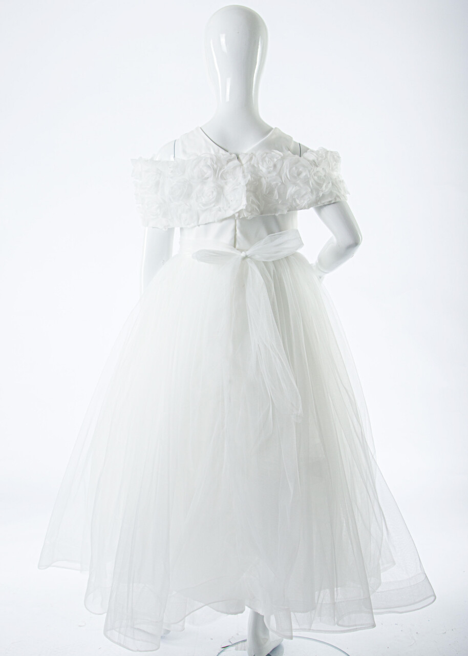 Kız Çocuk Yazlık Abiye Elbise 7-11 Yaş 3322 Beyaz - 6