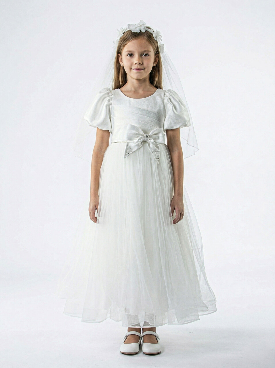 Kız Çocuk Yazlık Abiye Elbise 7-11 Yaş 3070 Beyaz - 1