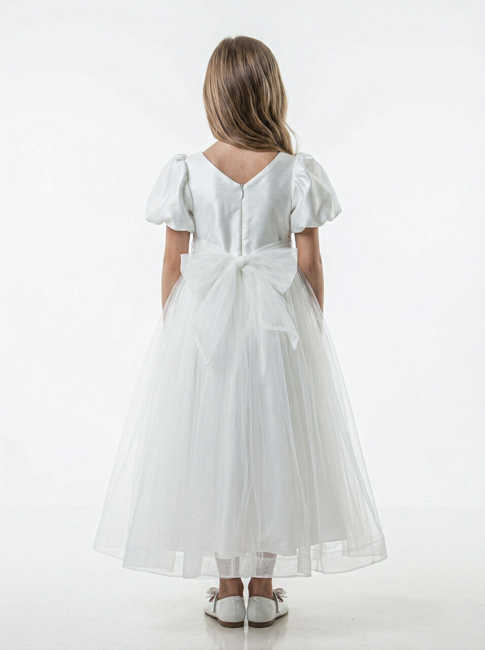 Kız Çocuk Yazlık Abiye Elbise 7-11 Yaş 3070 Beyaz - 2