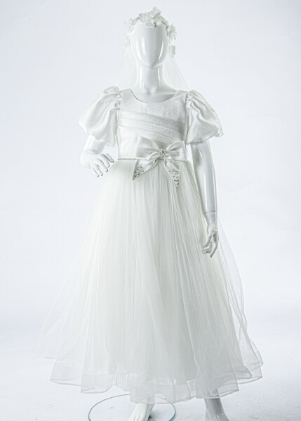 Kız Çocuk Yazlık Abiye Elbise 7-11 Yaş 3070 Beyaz - 3