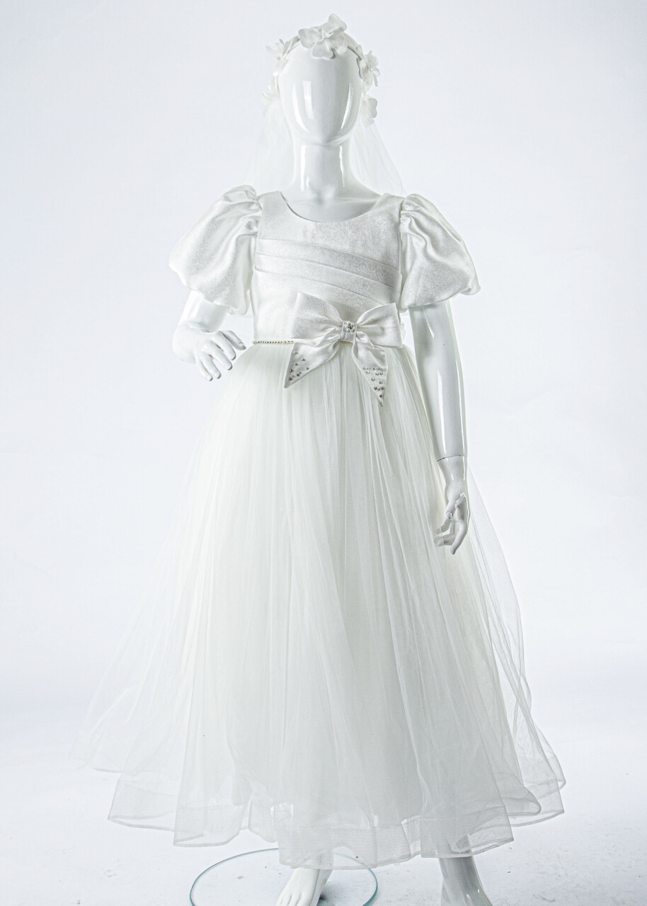 Kız Çocuk Yazlık Abiye Elbise 7-11 Yaş 3070 Beyaz - 3