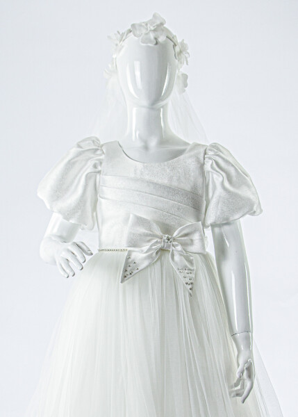 Kız Çocuk Yazlık Abiye Elbise 7-11 Yaş 3070 Beyaz - 4