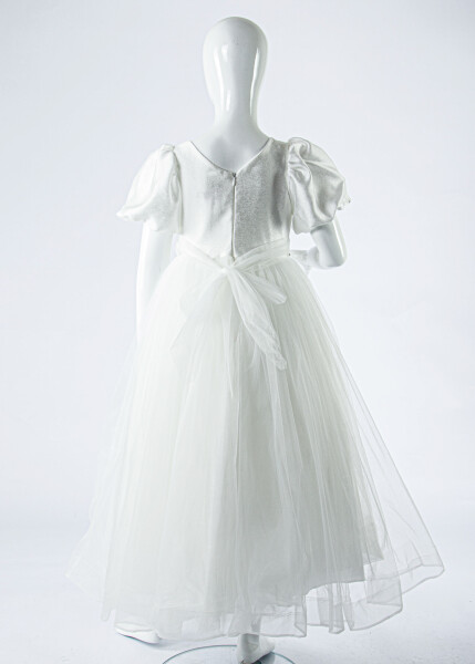 Kız Çocuk Yazlık Abiye Elbise 7-11 Yaş 3070 Beyaz - 6