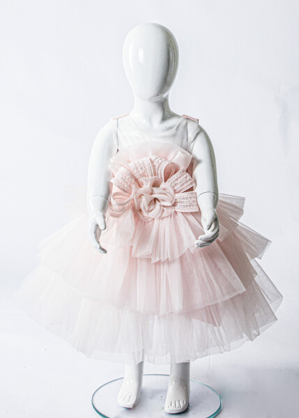 Kız Çocuk Yazlık Abiye Elbise 2-6 Yaş 3418 Somon - 3