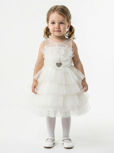 Kız Çocuk Yazlık Abiye Elbise 1-5 Yaş 2718 Krem - Monita