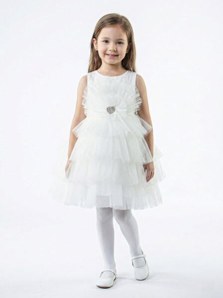 Kız Çocuk Yazlık Abiye Elbise 4-8 Yaş 2923 Beyaz - Monita