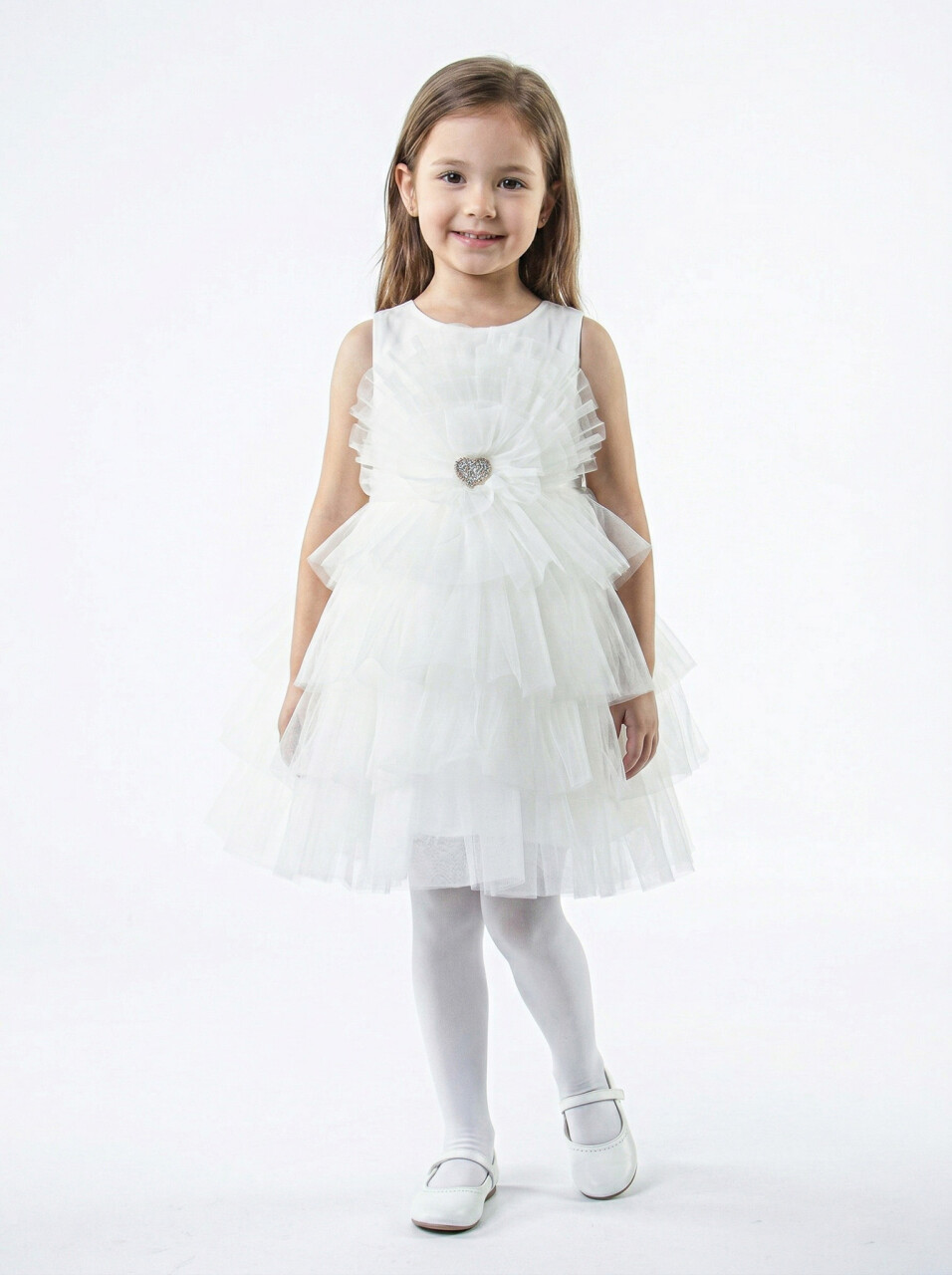 Kız Çocuk Yazlık Abiye Elbise 4-8 Yaş 2923 Beyaz - 1